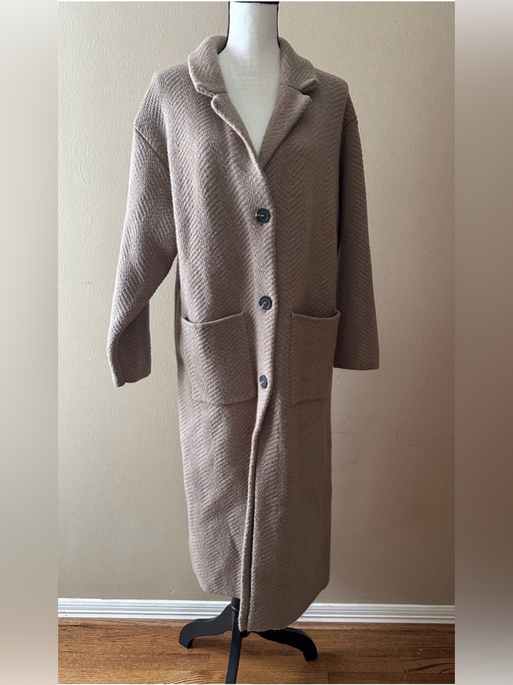 ZARA Taupe-Brown Longline Button Front Cardigan Coat